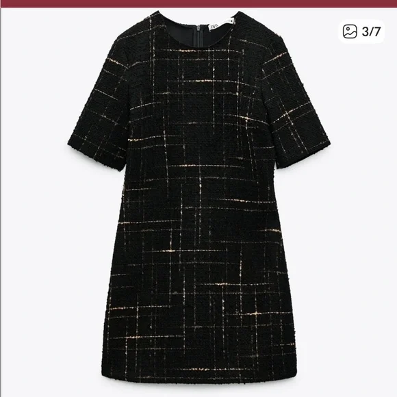 Zara Black Boucle Tweed Mini Shift Dress Size S - Picture 14 of 15